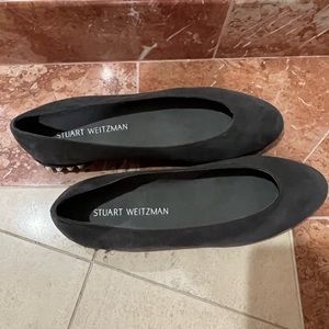 WORN ONCE. Stuart Weitzman Suede Flats with pearl detailing on heel